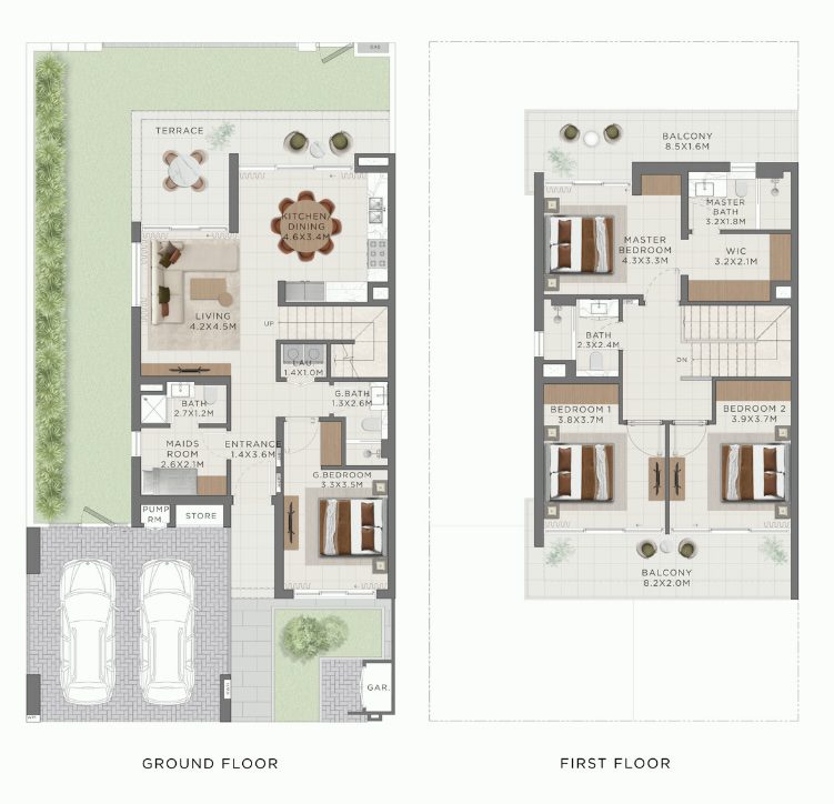 THE HEIGHTS 4-bedroom townhouse floor plan showing spacious layout with maid room and private garden Dubai